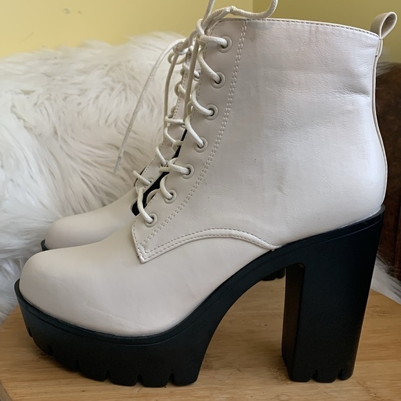 Seychelles | Lacey White Platform Lace Up Chunky Moto High Heel Boots NWOT 8.5M - Picture 12 of 17